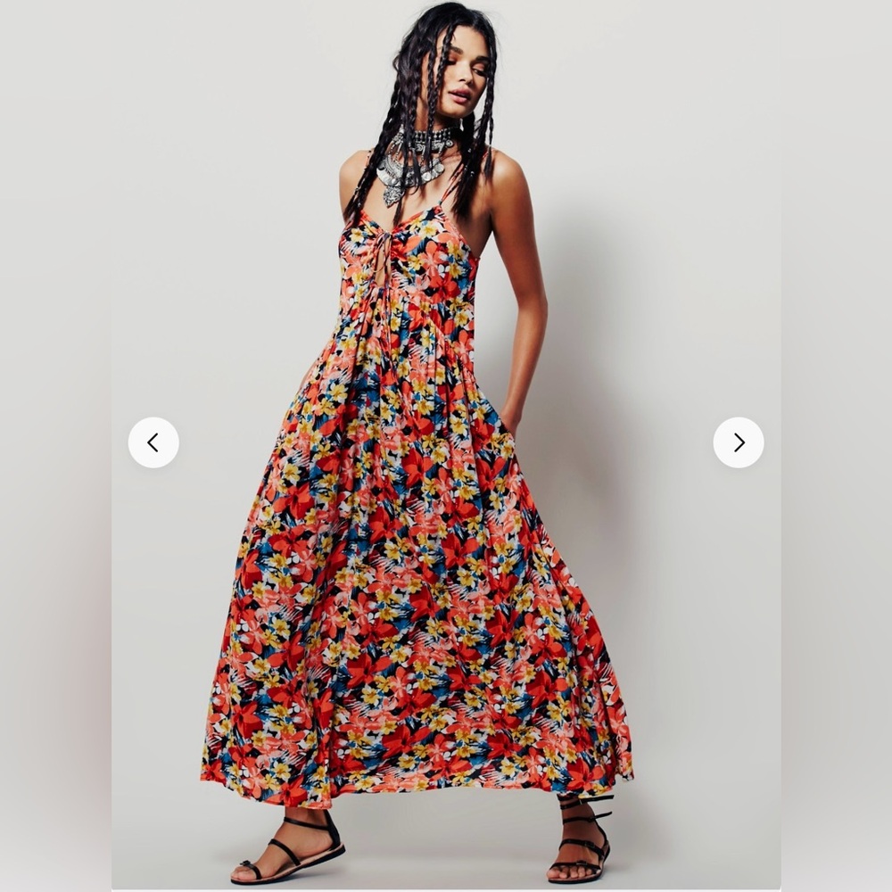 Vintage Free People Iconic MULBERRY Maxi Dress Sz XS Color Orange Combo MSRP$148